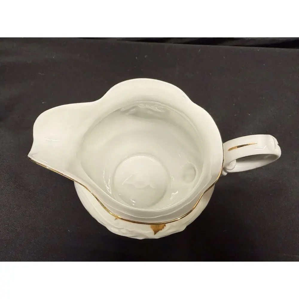Vintage Walbrzych Sugar & Creamer Dish Set Autumn Leaves Gold Gilding Porcelain